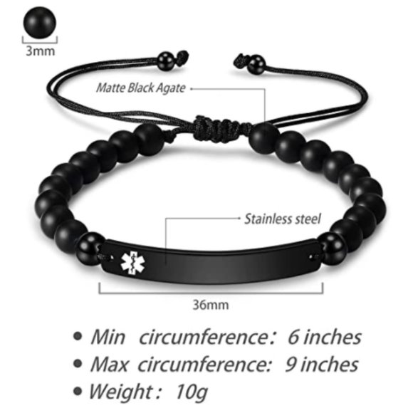 Natural Stone Beaded Medical Alert ID Bracelet - Picture 5 of 7